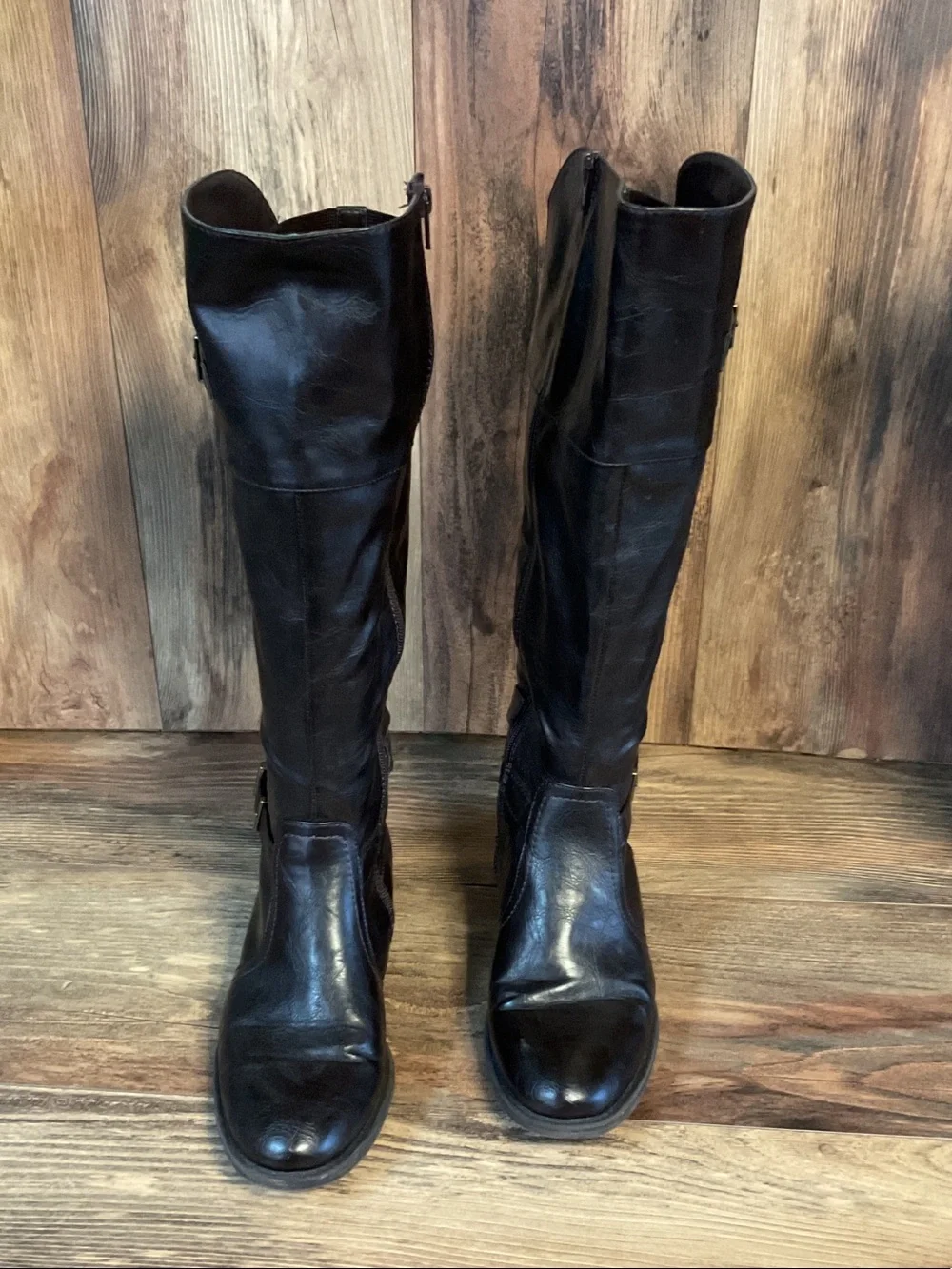 Yuu Tall Brown Leather Riding Strappy Boots 9M      F342